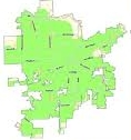rr - NARSOL Green-highlighted map showing the boundaries of a region or city, with beige surrounding areas and visible internal borders.