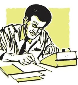 acc - NARSOL Illustration of a man in a shirt and tie stamping or signing documents at a desk.